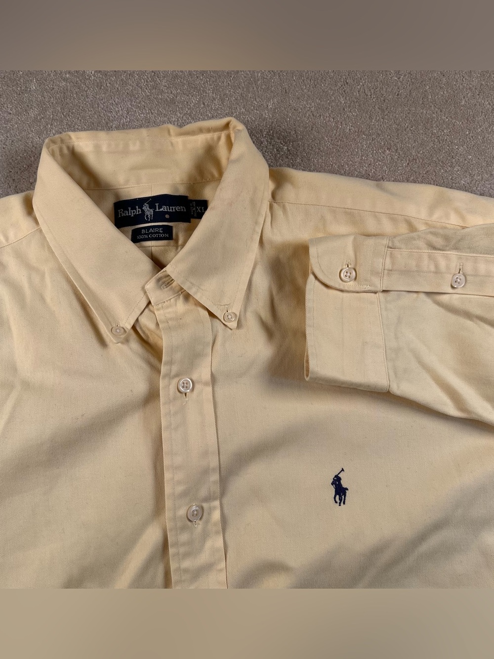 Ralph Lauren Button Down Blair Shirt Yellow 100% Cotton Men's XL